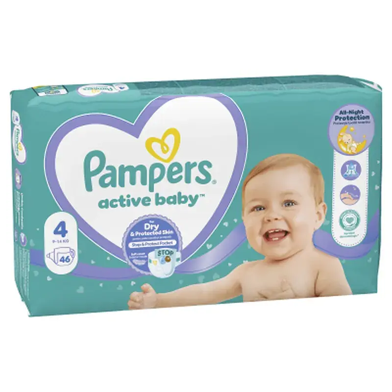 Підгузки Pampers Active Baby Maxi Розмір 4 (9-14 кг) 46 шт (8001090949097) - фото 2