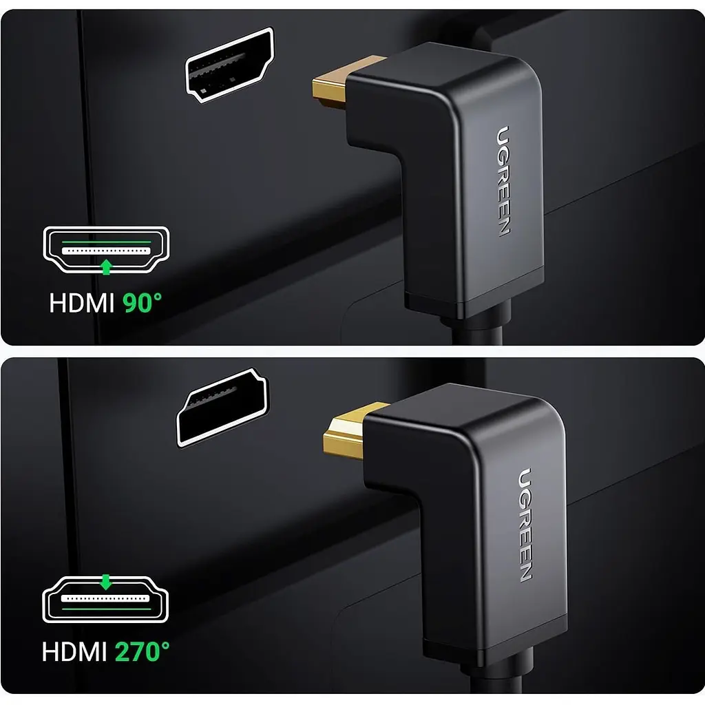 Кабель Ugreen HD103 HDMI to HDMI 90-Degree Right-Angle V2.0 1m Black (10172) [63384] - фото 7