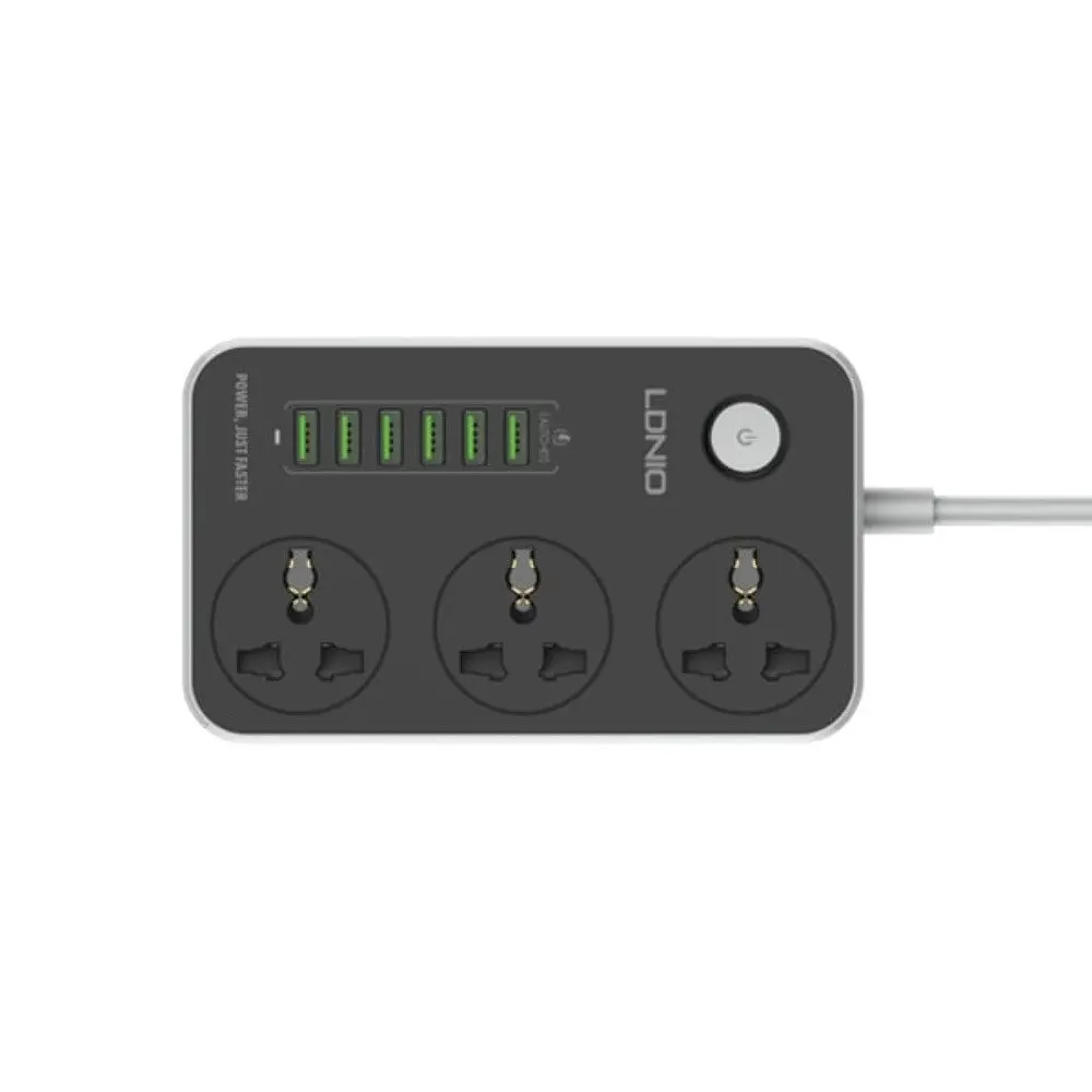 Сетевое зарядное устройство удлинитель LDNIO SC3604 6 USB 3 розетки 2m серо-черный - фото 3