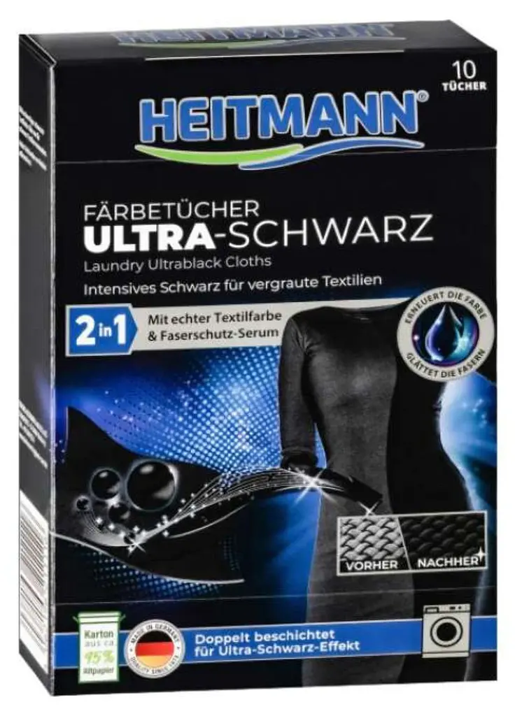 Серветки для відновлення чорних тканин Heitmann Farbetucher Ultra-Schwarz 2in1 (10 шт)