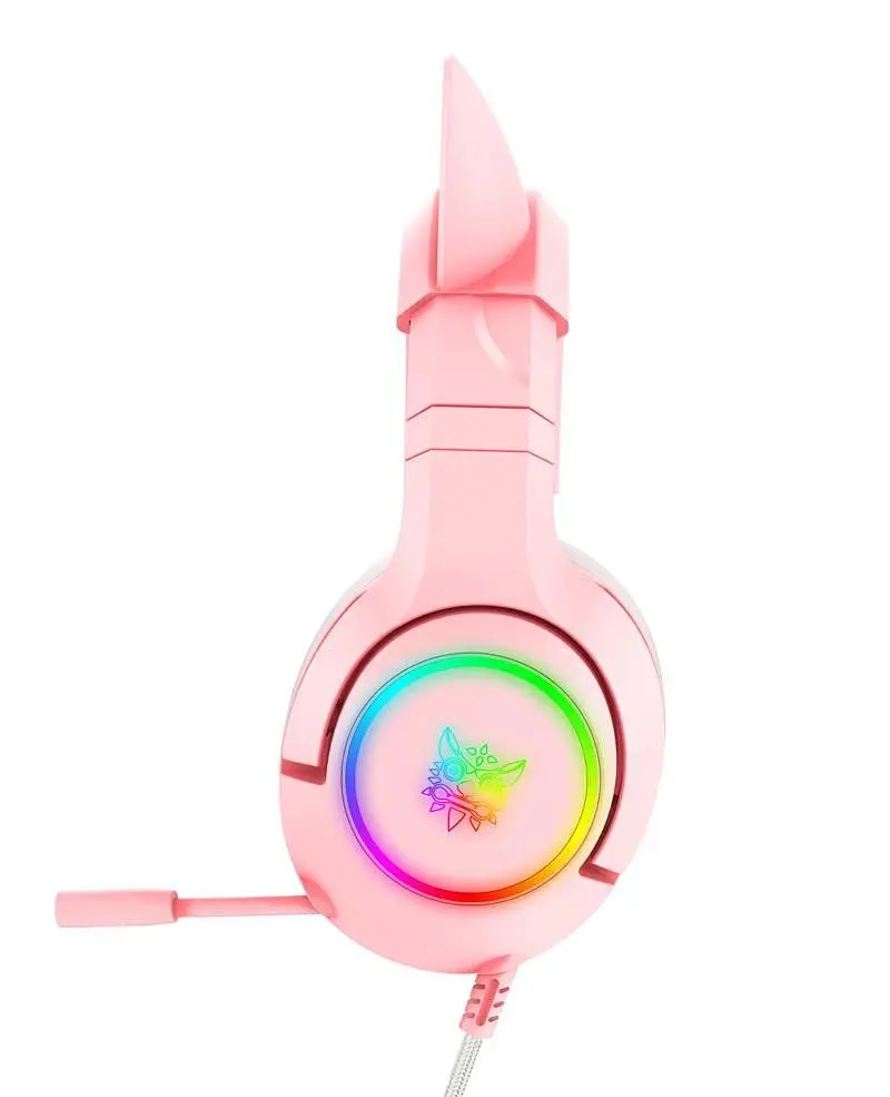 Игровые наушники с кошачьими ушками Onikuma K9 3.5. c микрофоном |Проводные наушники для стриминга. Розовые - фото 4