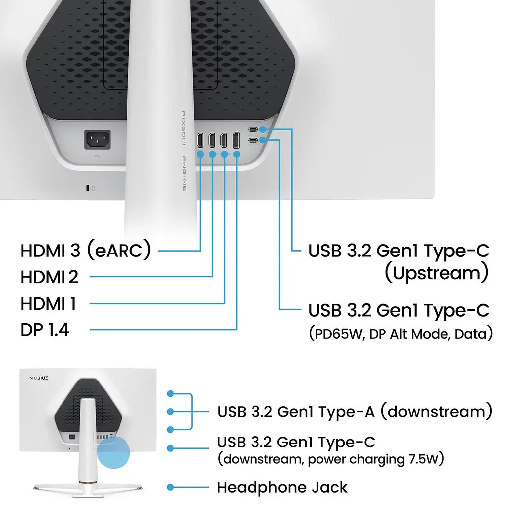 Монітор TFT 27 BenQ EX271U, 4K UHD, IPS, 165Гцб 1ms, HDMI, DP, USB-C, HAS, Pivot, чорно-білий - фото 8