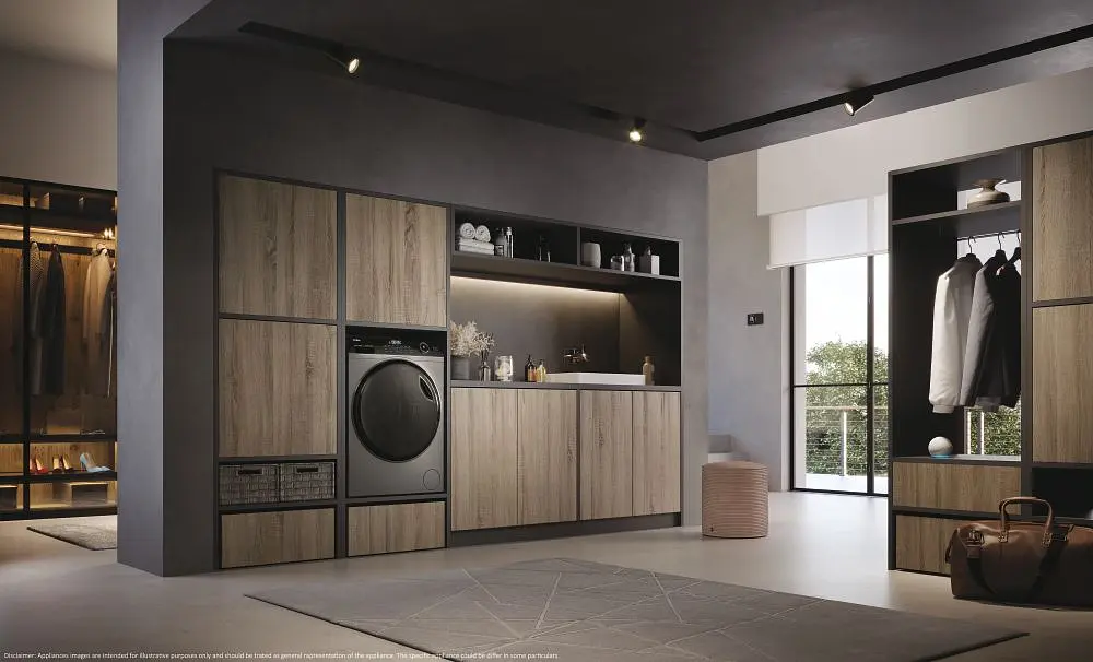 Стирально-сушильная машина Haier фронтальная 8(5) кг 1400 A 46 см дисплей пара инвертор люк черный прямой привод серебристый - фото 2