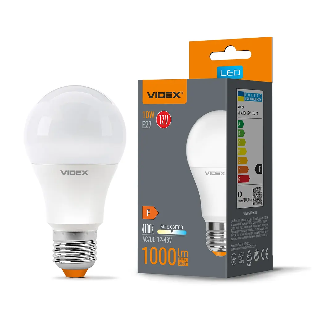 LED-лампа Videx A60e 12V 10W E27 4100K (24314-000)