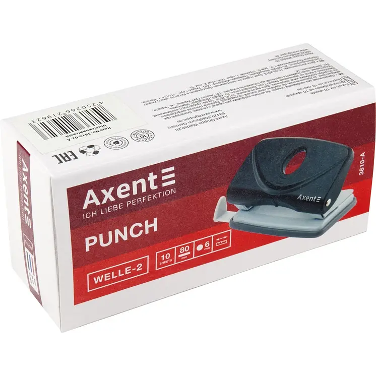 Діркопробивач для паперу Axent Welle-2 з пластиковим верхом 10 аркушів червоний (3810-06-A) - фото 5