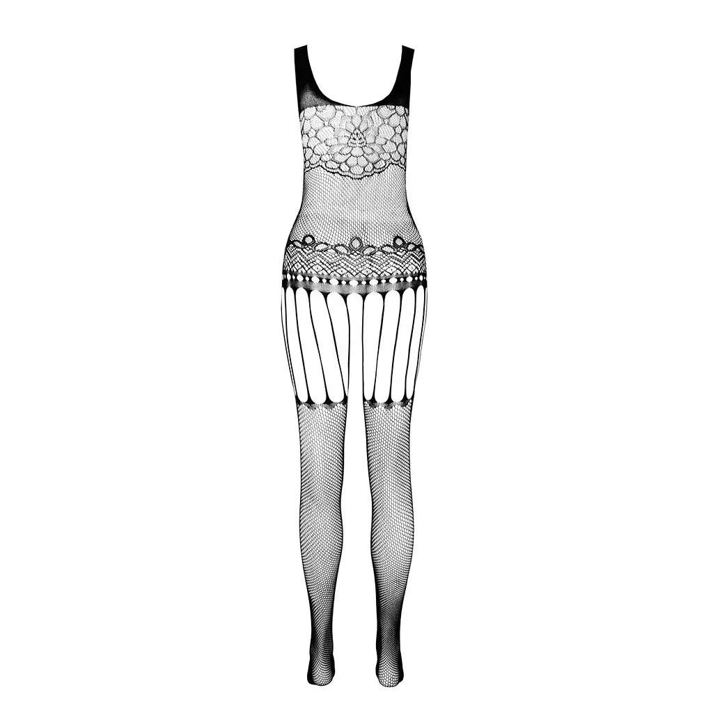Бодістокінг Passion ECO BS001 One Size black, з доступом, імітація підв’язок, флористичний декор - фото 4