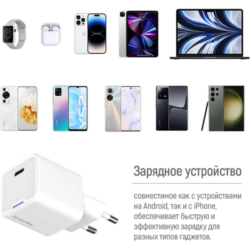Зарядний пристрій ColorWay GaN Mini 25W PD Port PPS USB-C white (CW-CHS052PD-WT) - фото 11