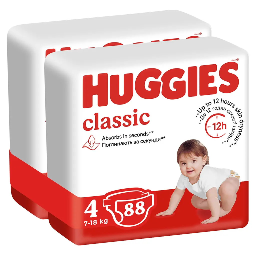 Набір підгузків Huggies Classic J-Pack 4 (7-18 кг), 88 шт. - фото 2