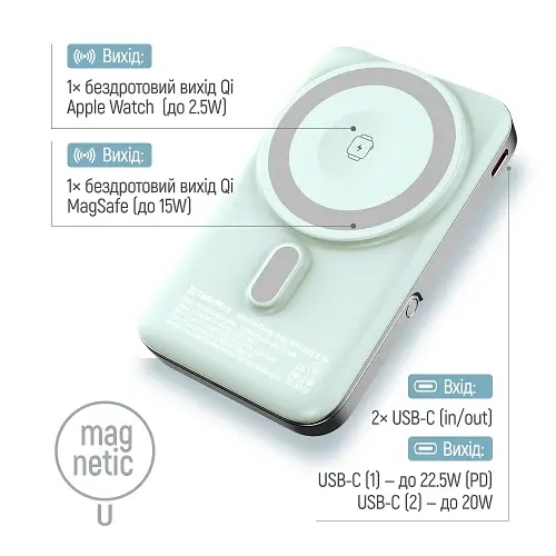 Універсальна мобільна батарея 10000 mAh, Aquamarine, 22.5 Вт ColorWay teh0027612 - фото 7