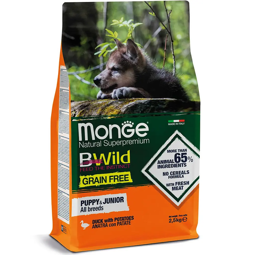 Сухий корм Monge BWild Puppy & Junior Duck Беззерновий для цуценят усіх порід з м'ясом качки 15 кг - фото 2