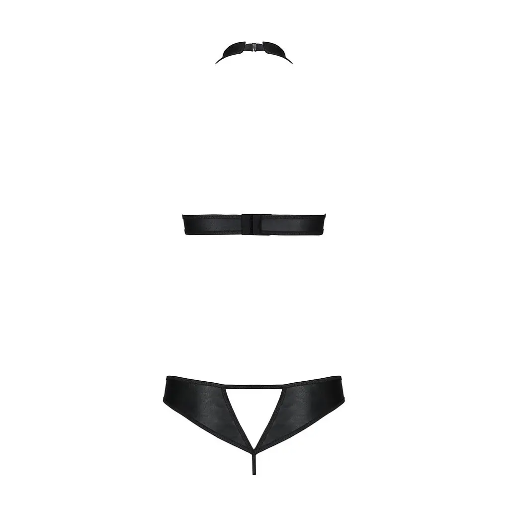 Комплект відкритий топ та трусики з екошкіри з люверсами Passion MALWIA SET with Open Bra L/XL black - фото 4