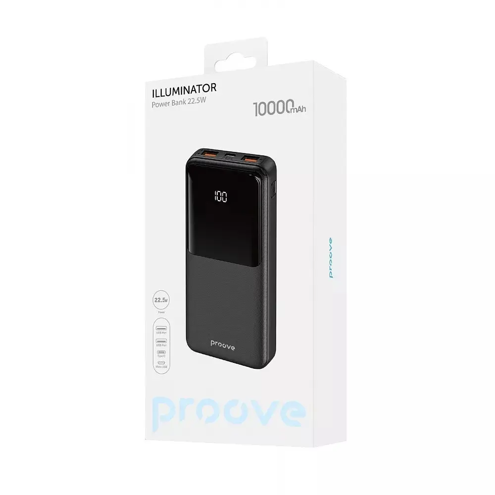 Повербанк Proove Illuminator 22.5W 10000mAh черный - фото 2