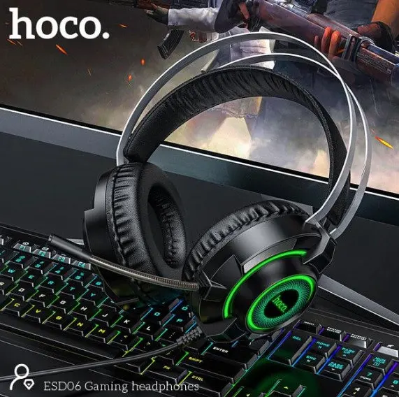 Игровые стерео наушники Hoco ESD06 с микрофоном и LED подсветкой (Черный) - фото 6