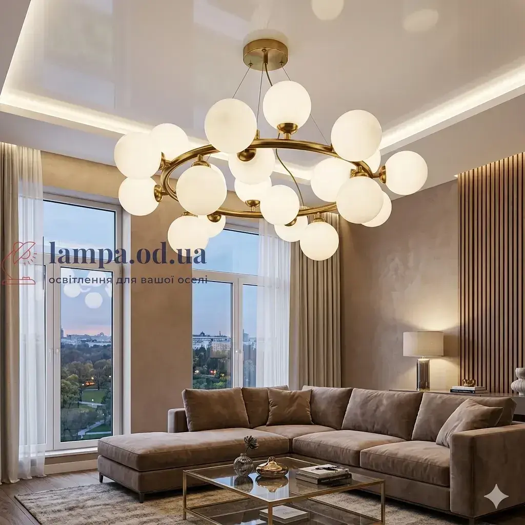 Підвісна люстра Loft Бульбашки для вітальні Diasha LQ7063/20BR золото 75 см на 20 ламп G9