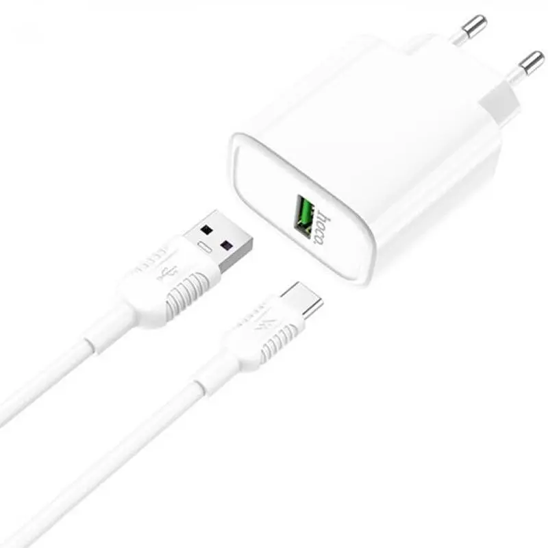 Мережевий зарядний пристрій Hoco 1USB C69A QC 3.0 5A White + USB Cable Type-C - фото 2