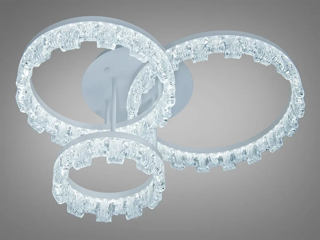 Сучасна стельова LED-люстра Diasha MX78204/1+1WH 87W, три акрилові кільця, 3 режими світла, 60x45 см - фото 2