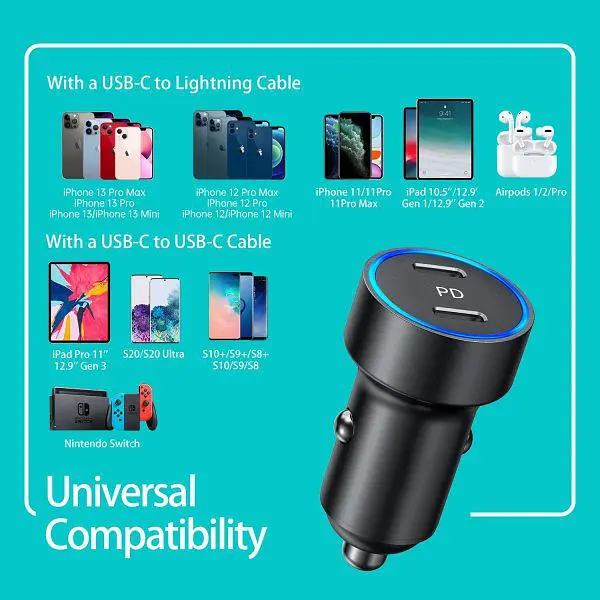Автомобільний зарядний пристрій Choetech С0054BK 2xUSB-C, 40 Вт, PD - фото 7