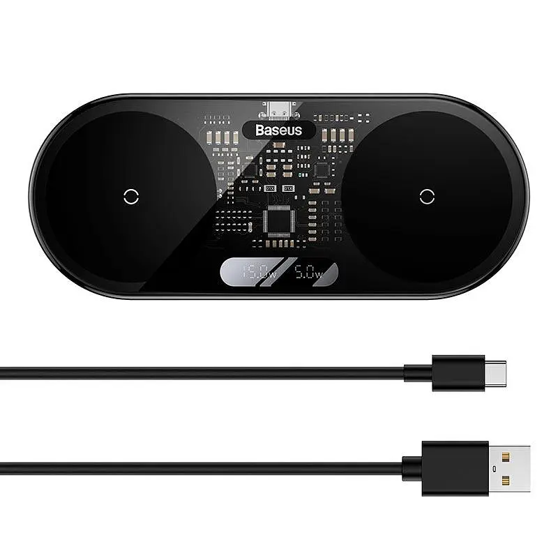Зарядне бездротове Qi Baseus Digital LED Display 2in1 Universal version 20W