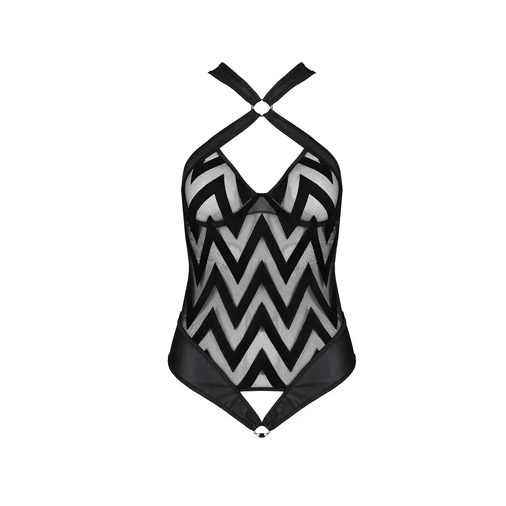 Сітчастий боді з халтером та ритмічним малюнком Passion Hima Body XXL/XXXL, black - фото 3