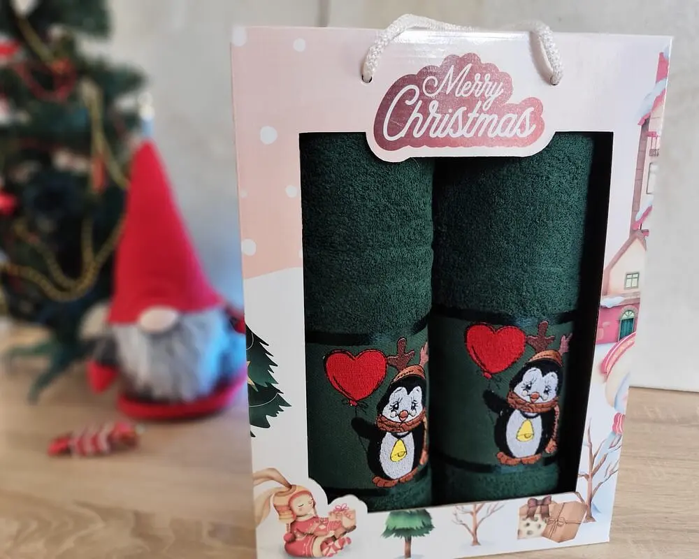 Набір новорічних рушників Gulcan 50x90+70х140 Merry Christmas Green - фото 4