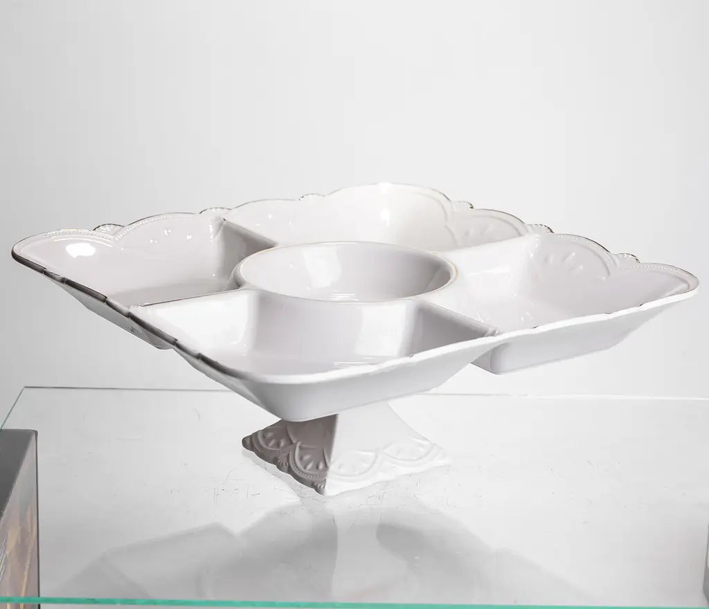 Менажниця порцелянова  Yiwu  White Square 31.5х31.5 см 5 секцій на ніжці  Yiwu 120-YH-HG058 - фото 3
