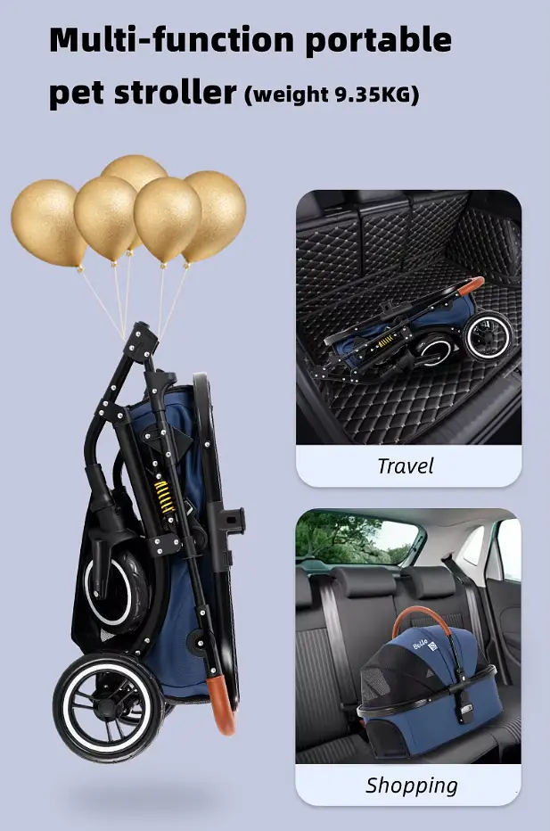 Складна коляска для домашніх тварин зі знімною переноскою Oui Oui Pet Stroller YA01K Grey - фото 8