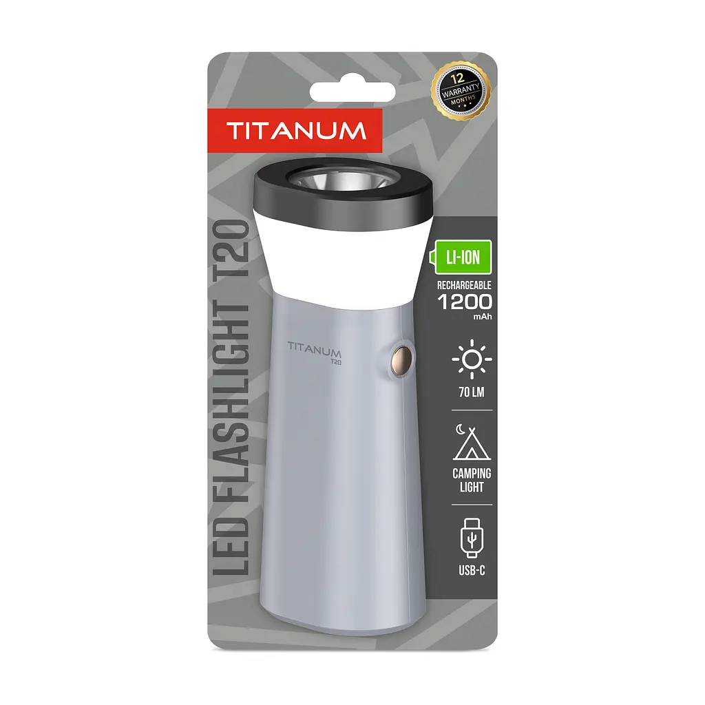Портативний світлодіодний ліхтарик Titanum TLF-T20, 70Lm Gray (28734-000)