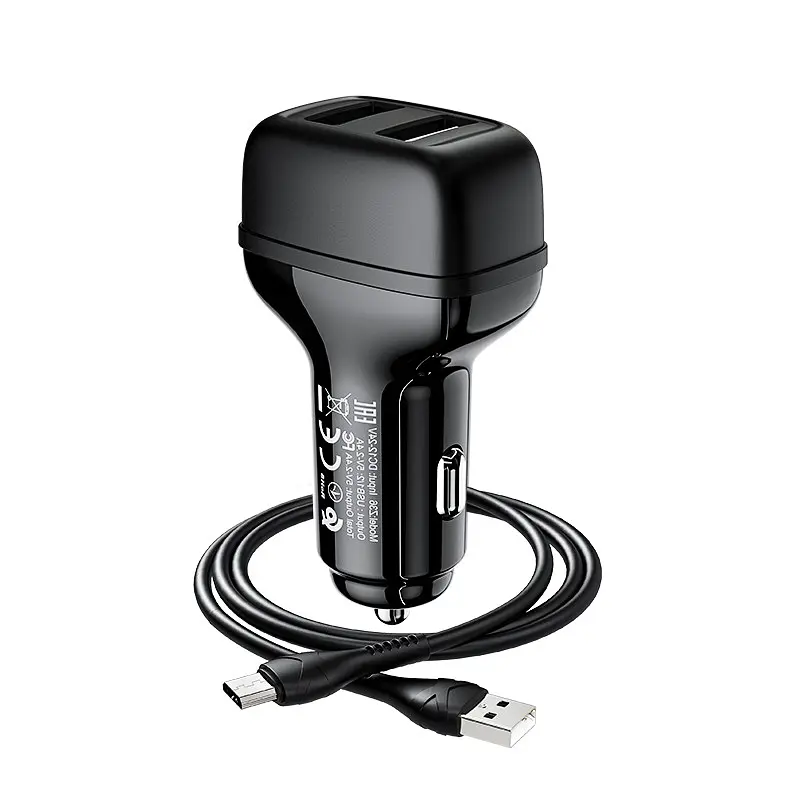 Адаптер автомобильный HOCO Micro USB Cable Leader Z36 черный - фото 3