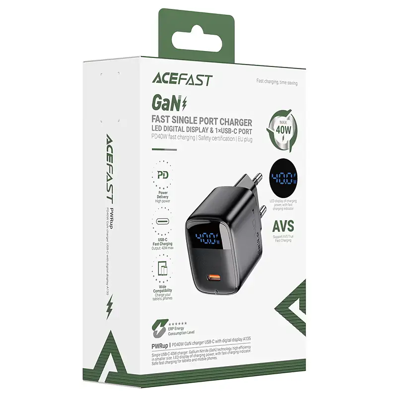 Мережевний зарядний пристрій Acefast A135 PD40W GaN 1USB-C Black - фото 3
