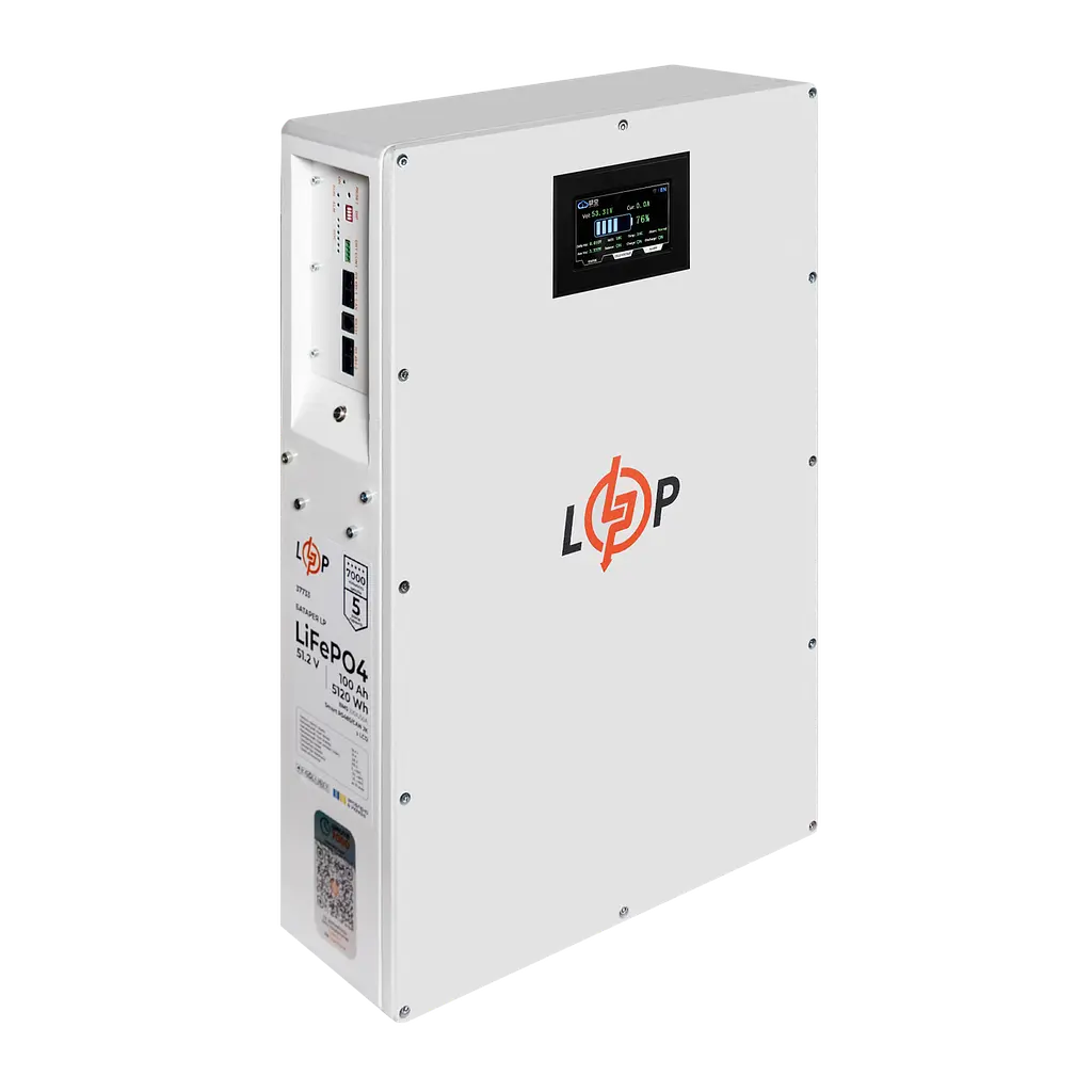 Акумулятор LP LiFePO4 51,2V - 100 Ah (5120Wh) (BMS 100A/50А) метал LCD Smart RS485/CAN JK настінний - фото 3