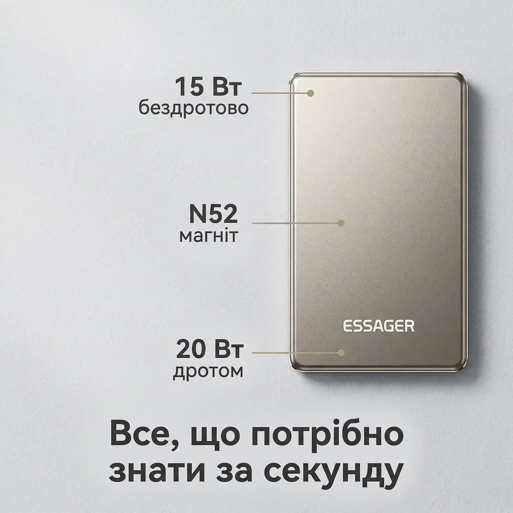Магнітний павербанк Essager з бездротовою зарядкою 15 Вт та швидкою PD 20 Вт на 5000 мАг - фото 7