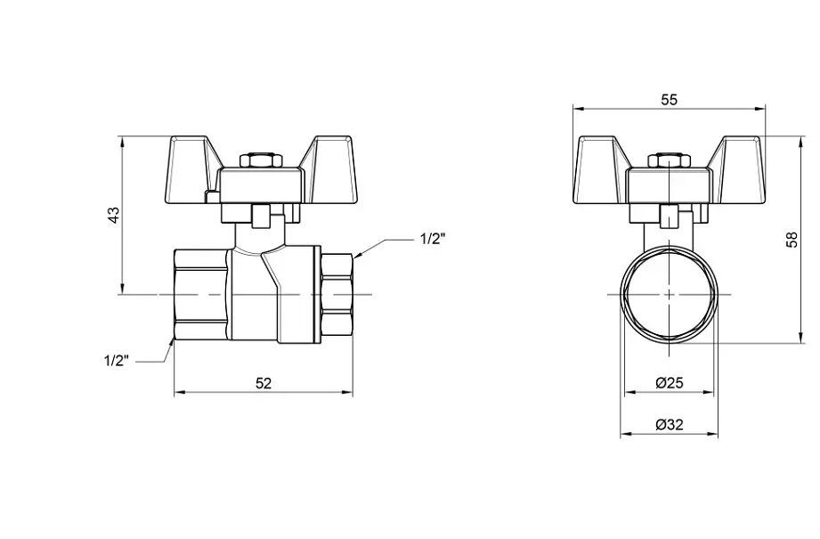 Кран кульовий Thermo Alliance Forte 1/2" ВВ прямий, PN40, метелик SF602W15 - фото 4