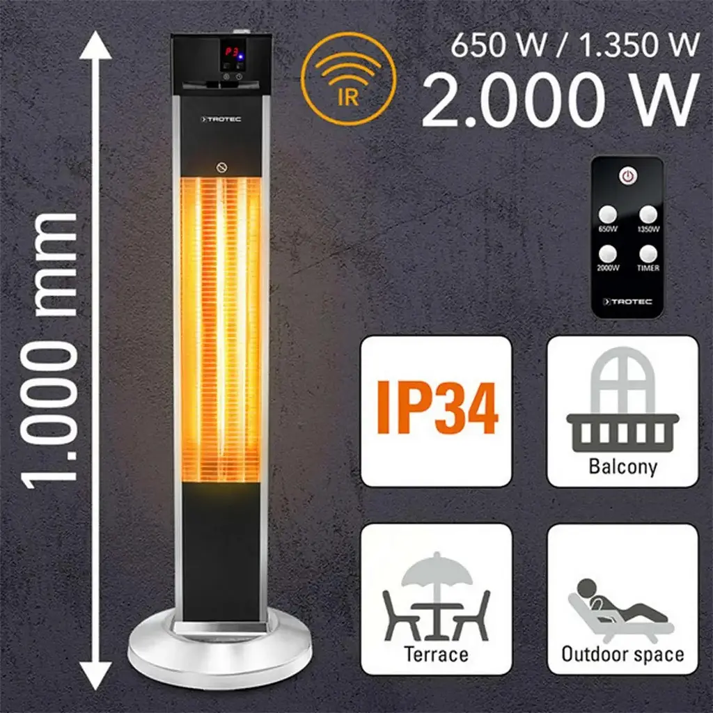 Обігрівач Trotec IRS 2000 E 2000W карбоновий інфрачервоний Silver/Black - фото 9