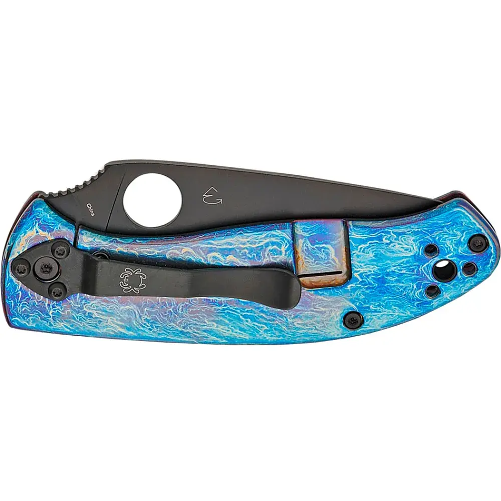 Ніж Spyderco Tenacious Black Blade D2 Titanium Blue - фото 4