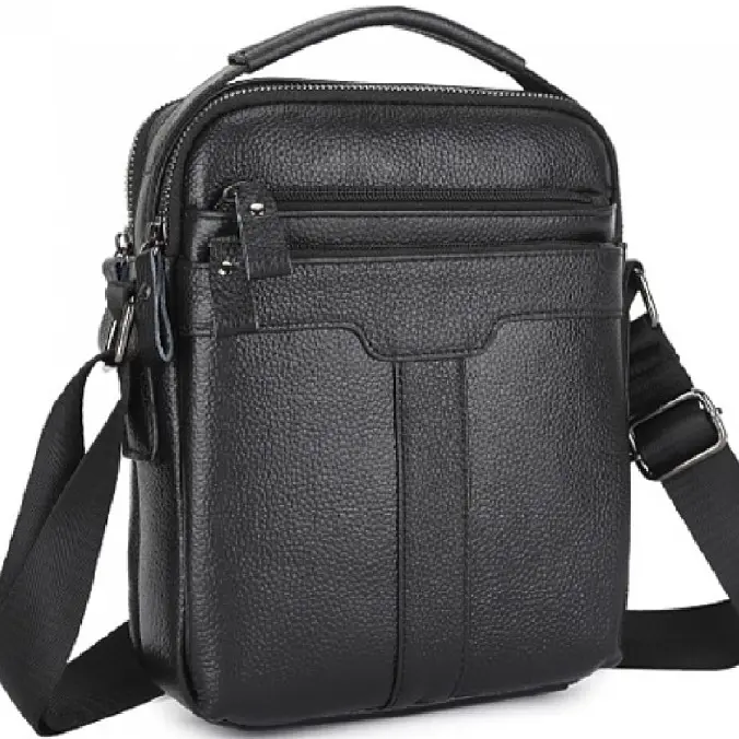 Шкіряна чоловіча сумка-барсетка 21х25х6, месенджер з ручкою Tiding Bag 73957 чорна 210 мм - фото 3