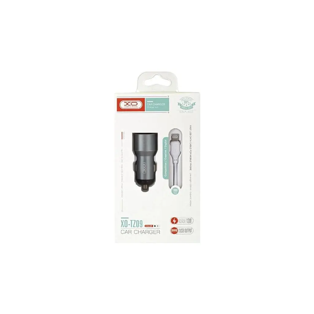 Зарядний пристрій XO TZ09 2.4A/2 USB + cable lightning Grey (XO-TZ09L-GR) - фото 4