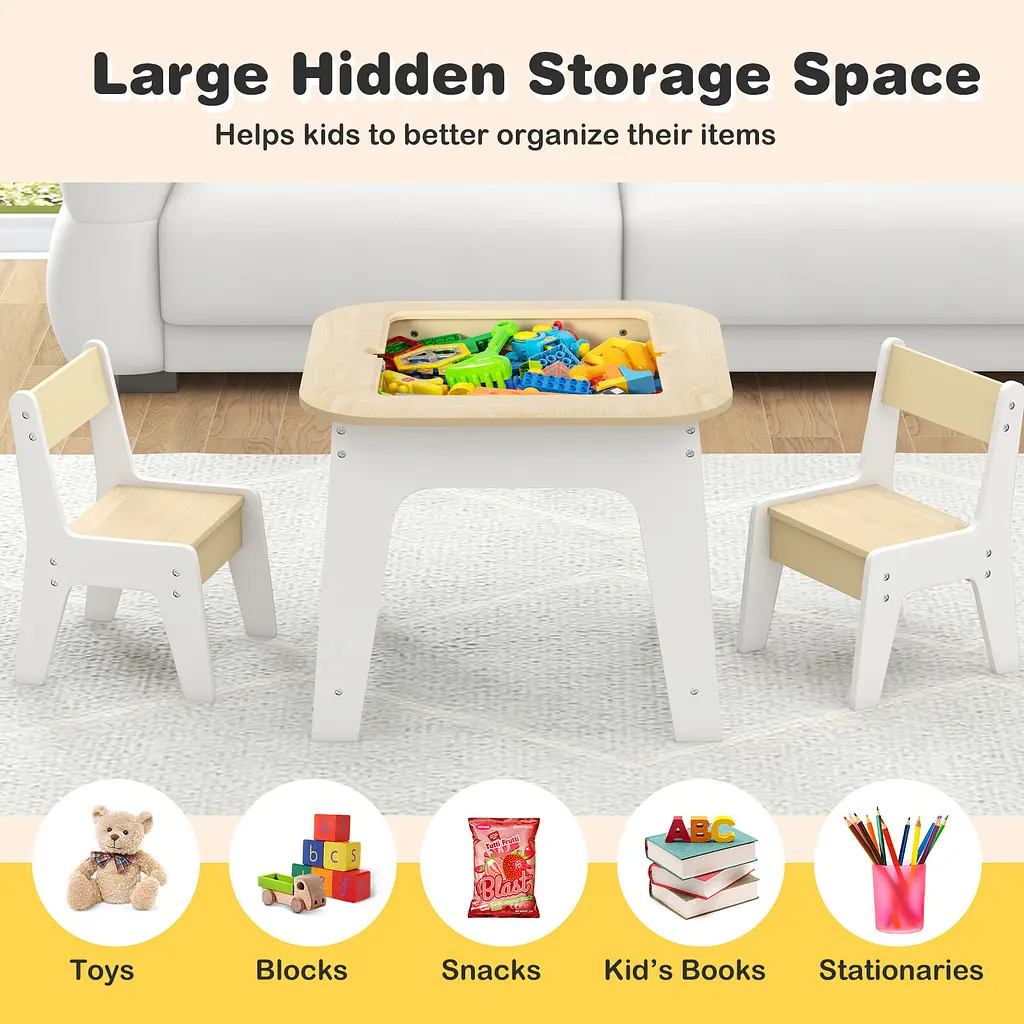 Комплект дитячих меблів Costway Kids Set 2-in-1 Desk стіл та 2 стільці з двосторонньою стільницею-дошкою - фото 8