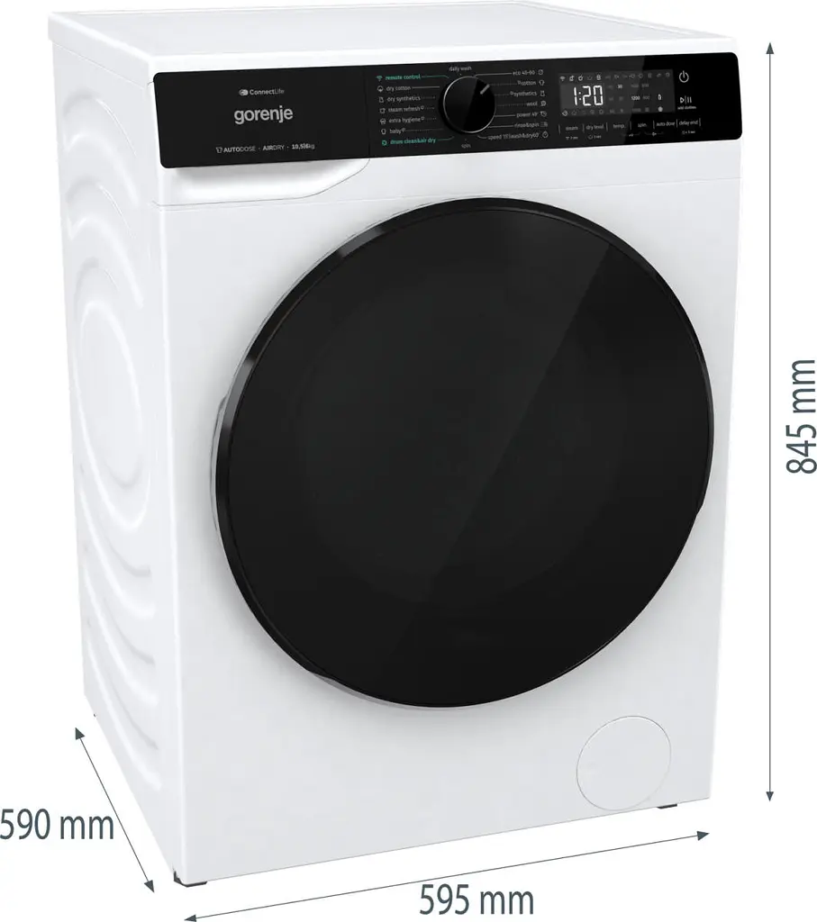 Gorenje Прально-сушильна машина фронтальна, 10.5(6)кг, 1400, A+, 60см, дисплей, пара, інвертор, Wi-Fi, білий - фото 6