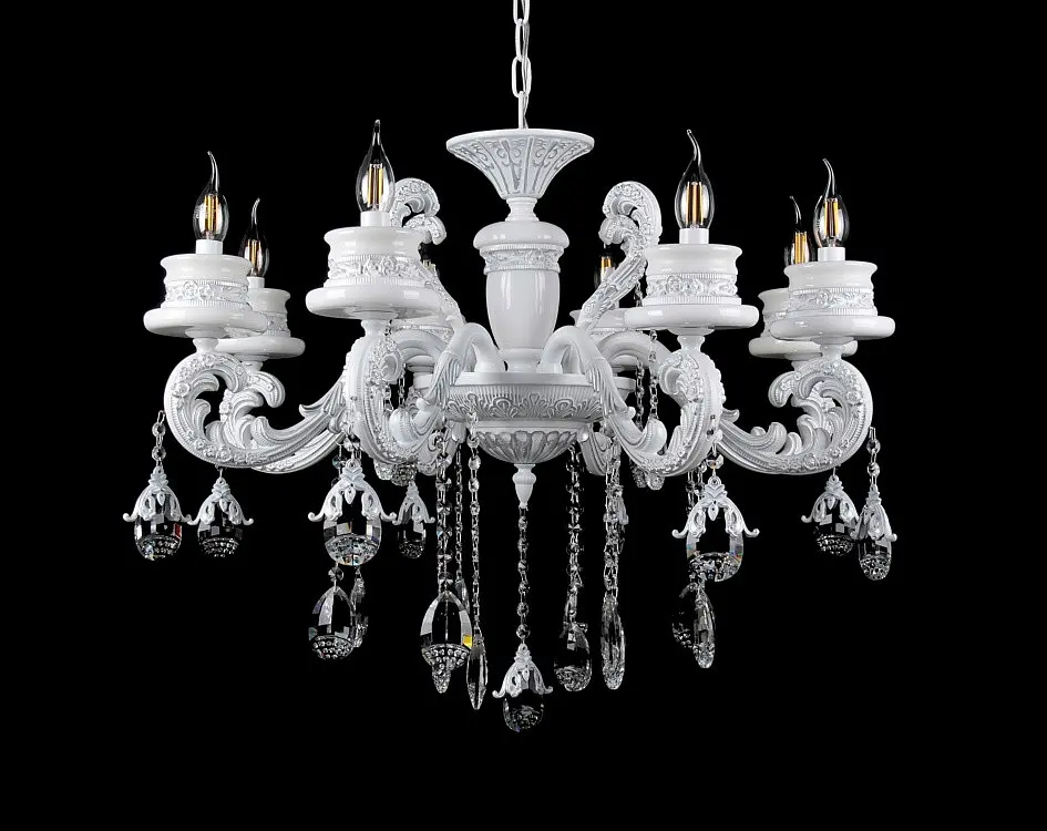 Люстра свічка LED Splendid Ray L77517/8, 8 ламп E14, білий, сріблястий, висота 70-100 см, сучасний стиль для дому - фото 2