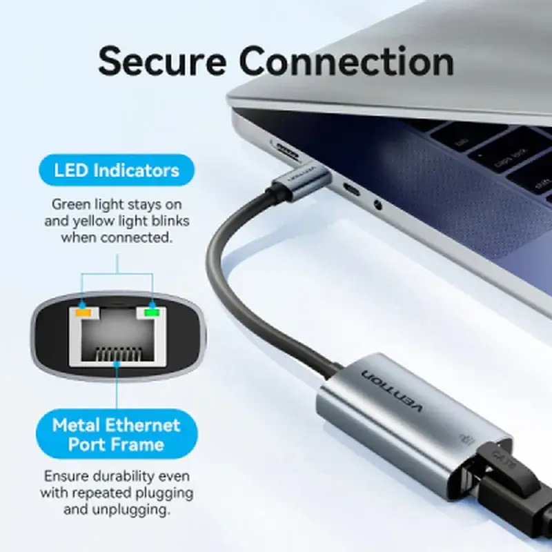 Перехідник USB-C to RJ45 Ethernet 1000Mbps black Vention (CFPHB) - фото 8