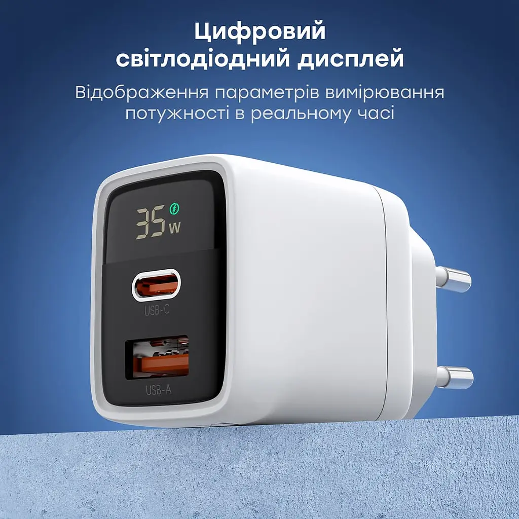 Мережевий зарядний пристрій Choetech PD6052 PD35W GAN A+C White (43-00128) - фото 9