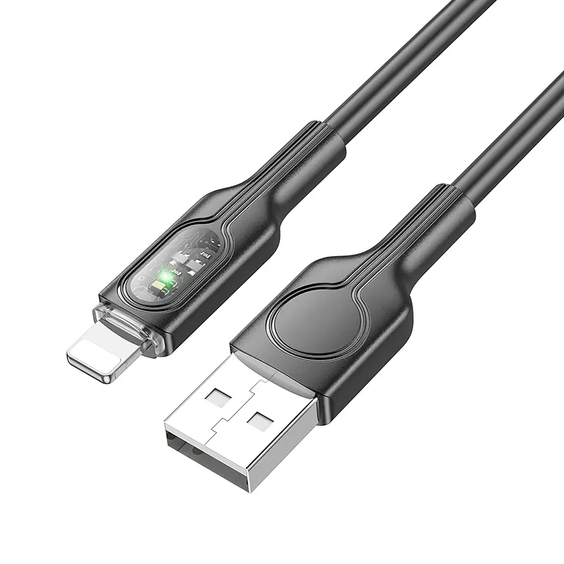 Кабель Hoco U120 Transparent explore intelligent power-off charging data cable iP Black - фото 3
