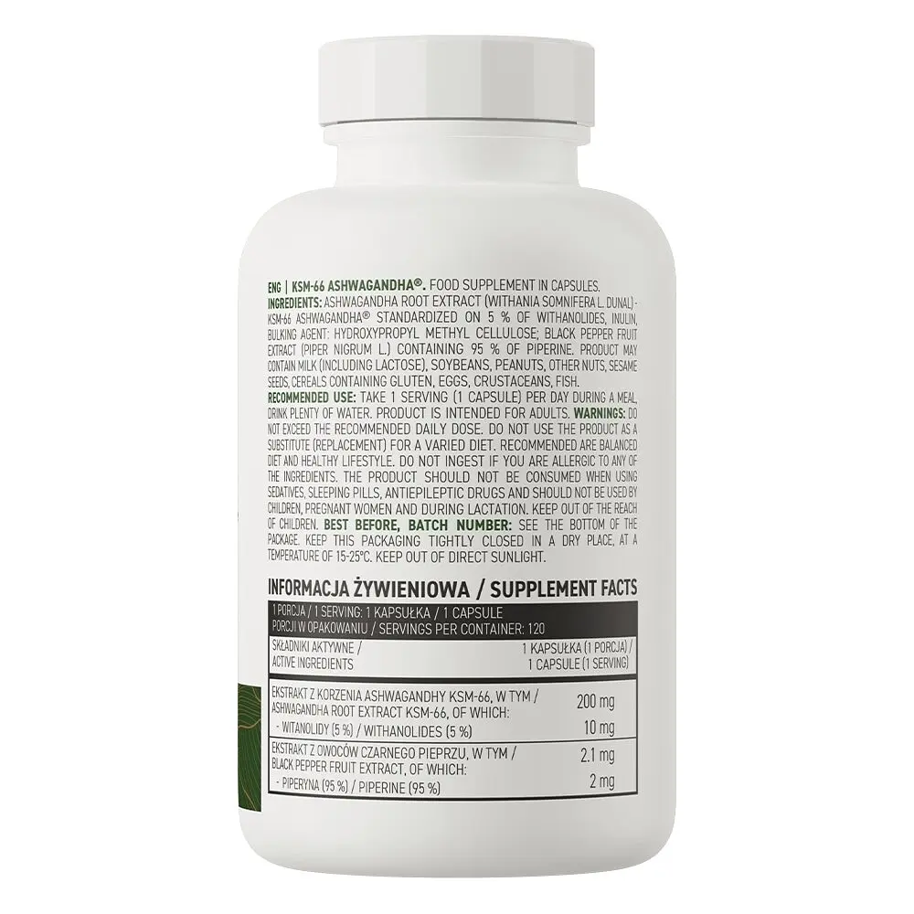 Екстракт ашваганди OstroVit Vege KSM-66 Ashwagandha, 120 капсул для бородьби зі стресом - фото 2