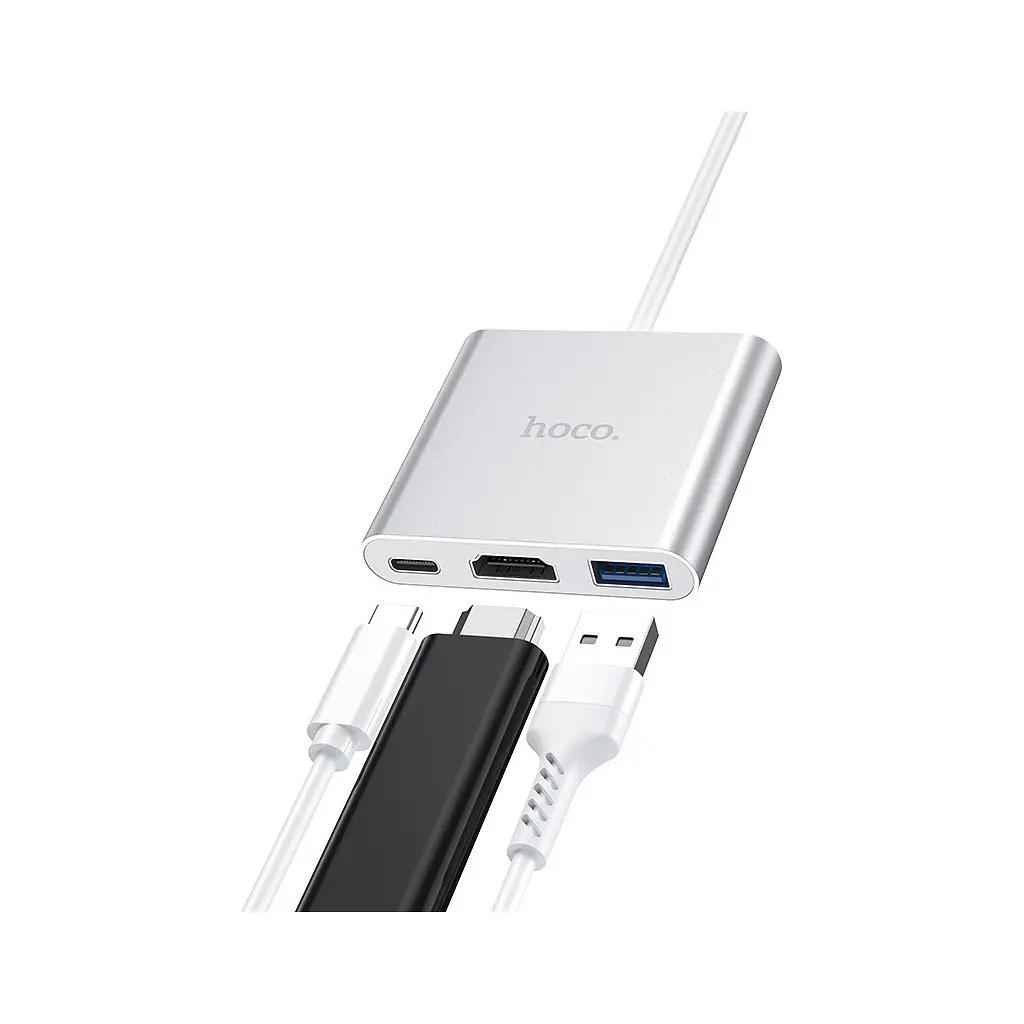 Концентратор HOCO USB-C to USB3.0+HDMI+PD HB14 Silver (6931474725790) - фото 7
