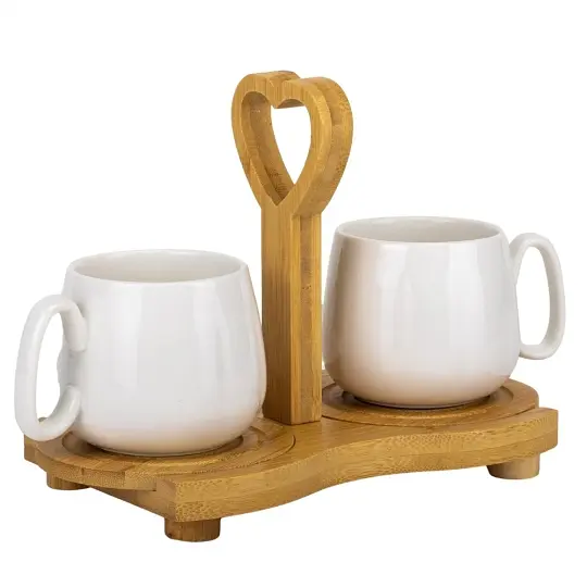 Набір чашок Elisey Дует з бамбуковою підставкою 230 мл 17 см (9184-007)       - фото 7