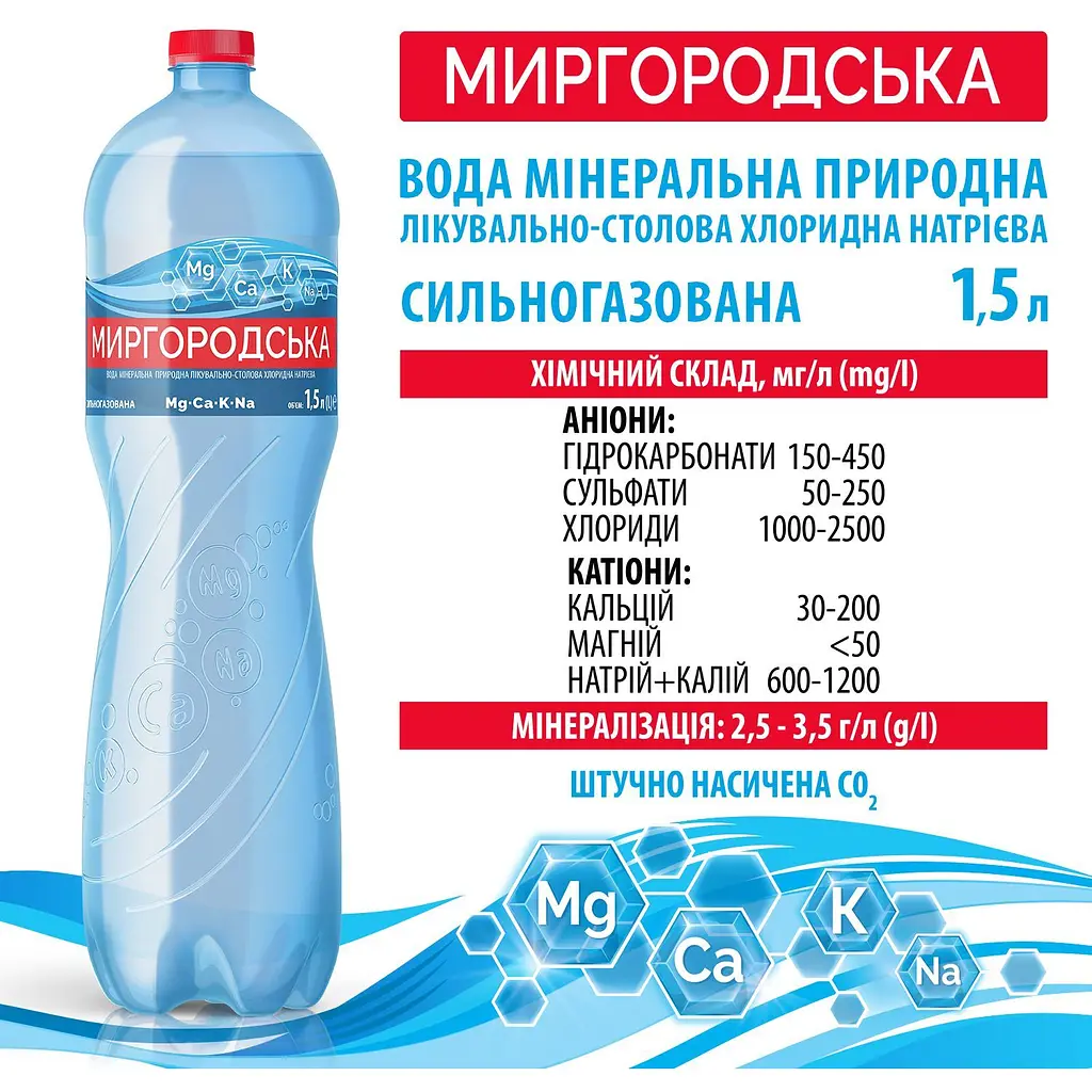 Мінеральна вода Миргородська сильногазована 1.5 л - фото 3