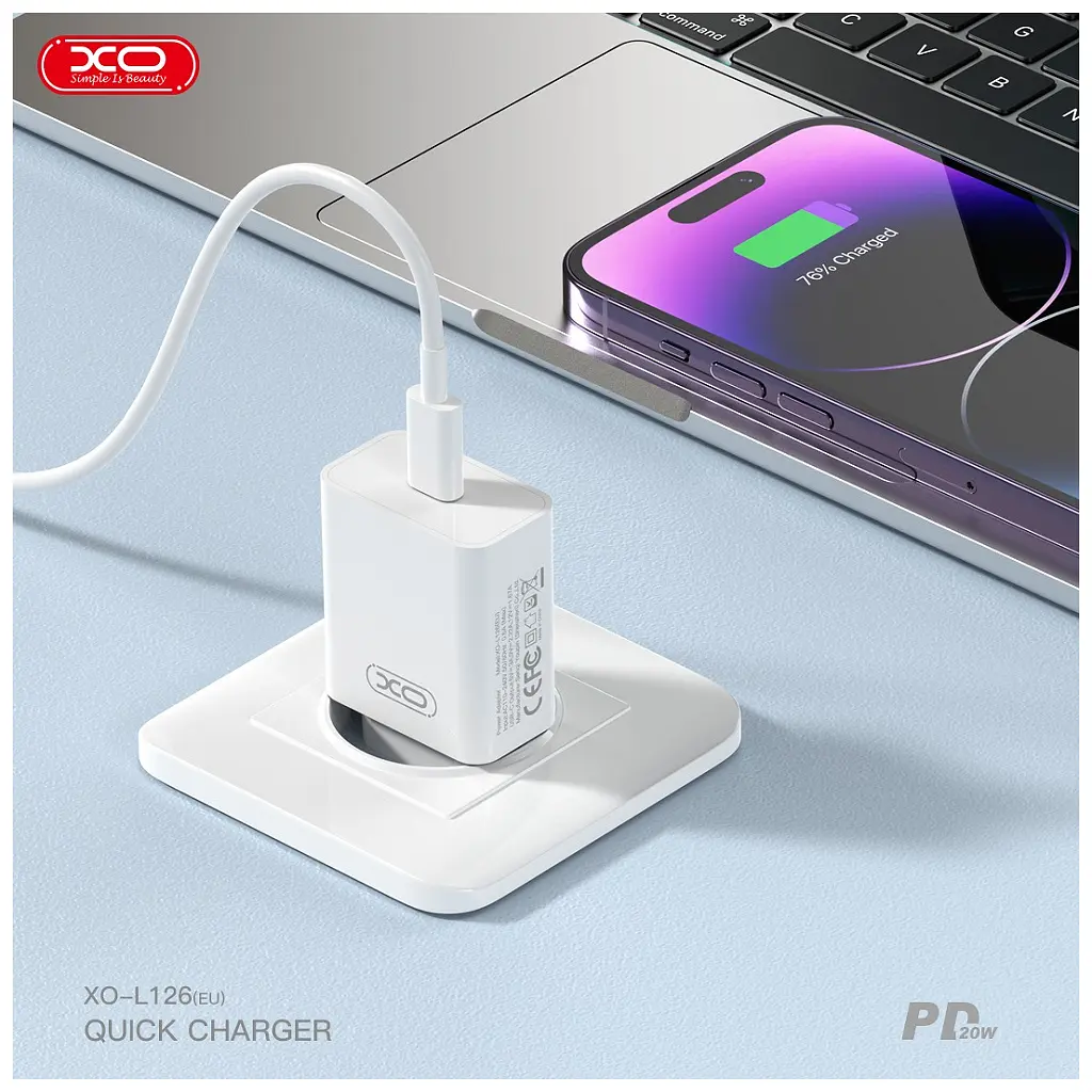 Зарядний пристрій XO L126 20W USB-C PD White (L126_White) - фото 5