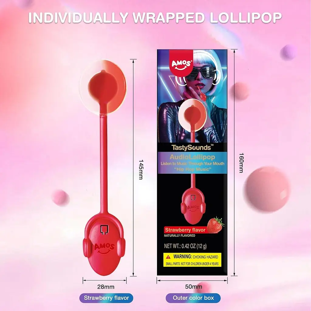 Льодяник Amos Tasty Sounds Audio Lollipop Strawberry Flavour 12г - фото 4
