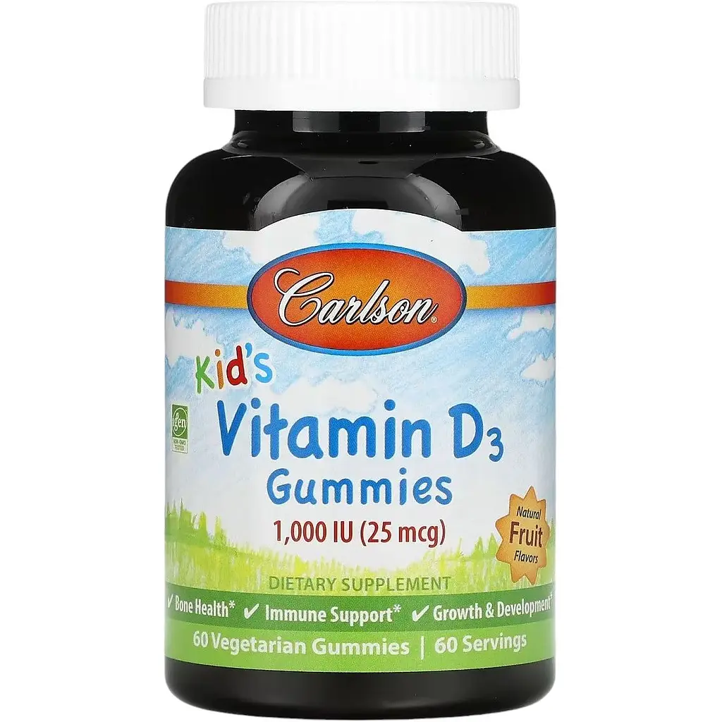 Набір: вітамін D3 дитячий  Carlson Kid's Vitamin D3 Gummies 1000 МО смак фруктів 60 вегетаріанських жувальних цукерок + вітамін D3 Carlson Vitamin D3 4000 МО 120 желатинових капсул - фото 2