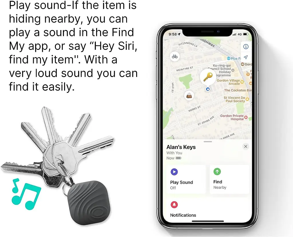 Nutale Air Key Finder Tag (тільки iOS), Bluetooth-трекер, 2 шт., чорний - фото 6